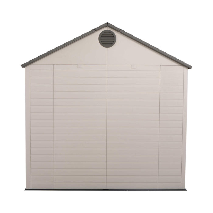 A rear view of a cabin featuring a vent in a white background