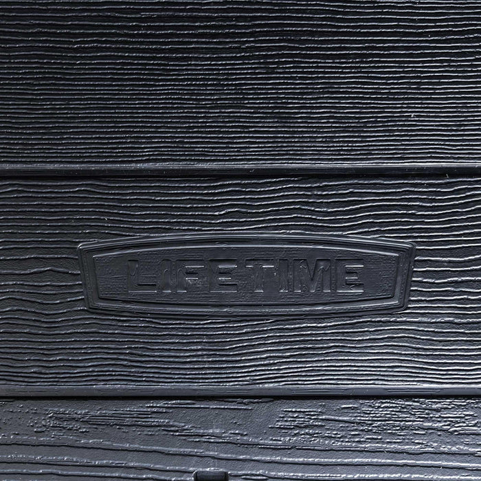 A close up detail the floor of a shed with logo