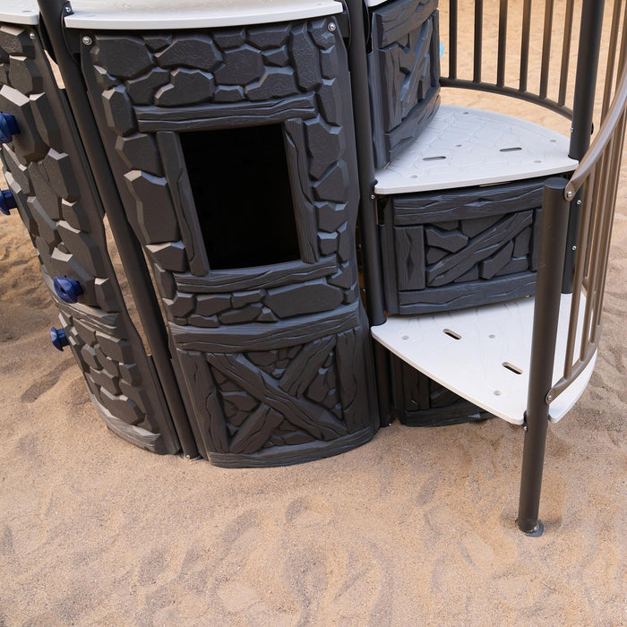 Detail of the gray climbing section of the Lifetime Adventure Castle.