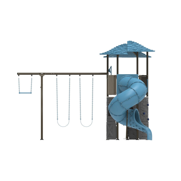Close-up view of the Adventure Castle swing set.