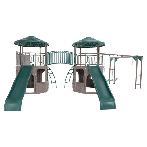 Complete Lifetime Double Adventure Tower with Monkey Bars playset against a white background.