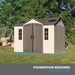 A Lifetime 10 Ft. X 8 Ft. Outdoor Storage Shed - 60005 with the words foundation required.