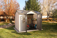 A Lifetime 10 Ft. X 8 Ft. Outdoor Storage Shed - 60178 in a yard.