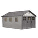 A Lifetime 11 Ft. X 21 Ft. Outdoor Storage Shed - 60237 with two doors and a roof.
