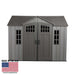A Lifetime 10 Ft. X 8 Ft. Outdoor Storage Shed - 60330 with an american flag on it.