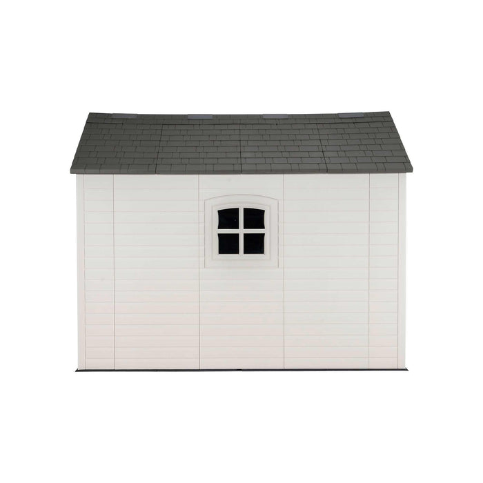 A Lifetime 10 Ft. X 8 Ft. Outdoor Storage Shed - 60333 with a black window.