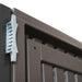 A close up of a Lifetime 11 Ft. X 18.5 Ft. Outdoor Storage Shed - 60355 metal door handle.