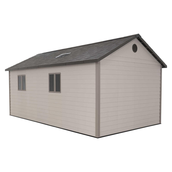A Lifetime 11 Ft. X 18.5 Ft. Outdoor Storage Shed - 60355 shed on a white background.