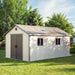 A Lifetime 11 Ft. X 18.5 Ft. Outdoor Storage Shed - 60355 in a green yard.