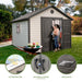 An image of a Lifetime 11 Ft. X 13.5 Ft Outdoor Storage Shed - 6415 with a woman opening the door.