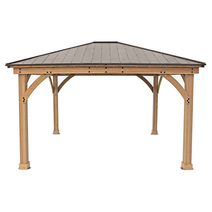 Full structure of the Yardistry Meridian Premium Cedar Gazebo on a white background.
