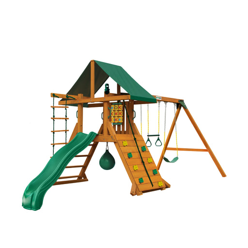 Studio view of the Gorilla Nantucket II Swing Set without children, highlighting the design and features of the playset.