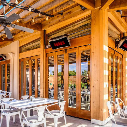 Outdoor restaurant equipped with Bromic Heating Platinum Smart-Heat 300 Series gas patio heaters.