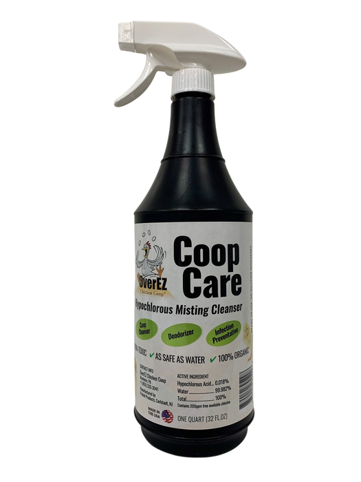 OverEZ Coop Care, the organic cleansing solution from the Jumbo Flock Bundle Plus, ensures a clean and hygienic environment for chickens.