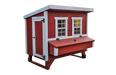 A vibrant red OverEZ Large Chicken Coop with white trim and multiple windows, offering a spacious and comfortable home for poultry.