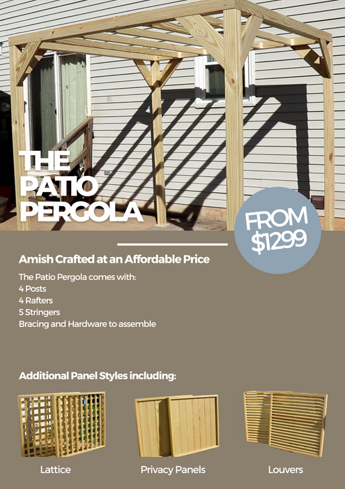 A flyer for the Amish Gazebos Patio Pergola Louvers - ADD-ON Only.