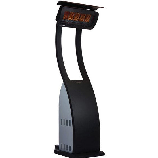 Full view of a Bromic Tungsten 500 Series portable gas patio heater, illustrating its stylish black finish and radiant heating element.