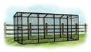 A well-constructed OverEZ chicken run providing secure outdoor space for poultry to roam and exercise.