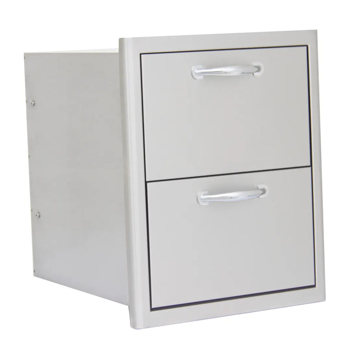 A Blaze Grills 16-Inch Double Access Drawer provides ample storage on a white background.