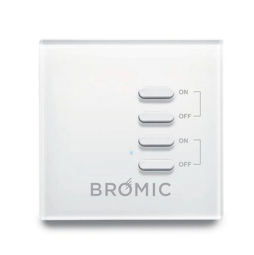 Close-up of the Bromic Heating wireless remote control with on and off buttons for efficient temperature regulation, model BH3130010.
