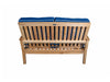 A Tortuga Outdoor 5-Piece Indonesian Teak Loveseat and Fire Table Set - Canvas Natural or Navy with a blue cushion.