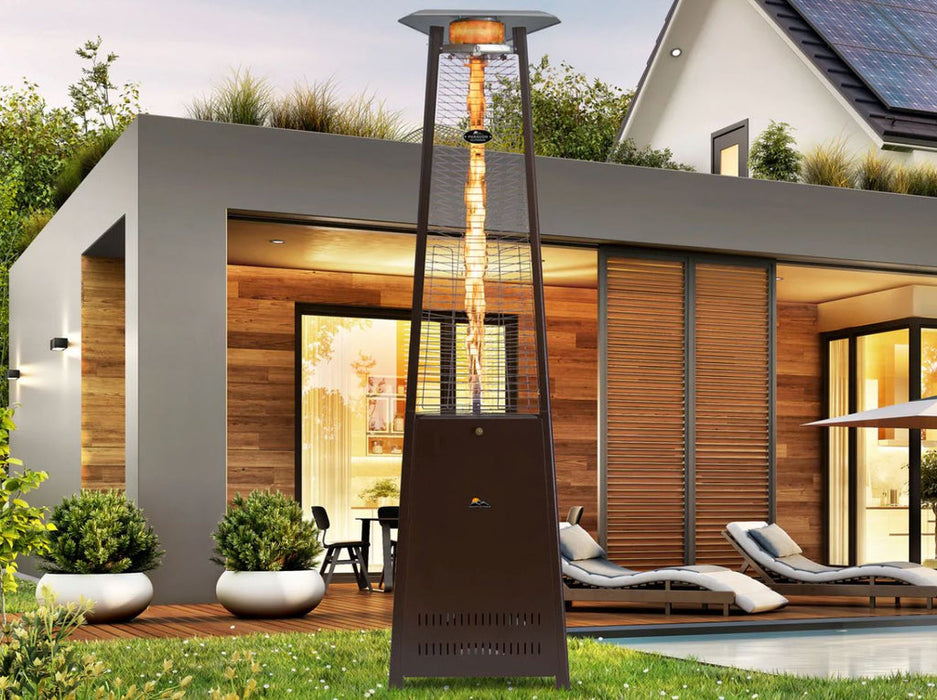Bronze Paragon Outdoor Vesta Tower Heater by a poolside