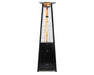 Vesta Flame Tower Heater in black with visible flame and brand logo.