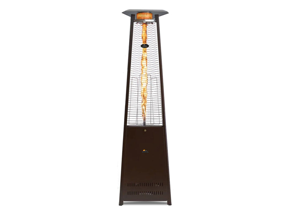 Bronze Paragon Vesta Flame Tower Heater with visible flame and brand logo.