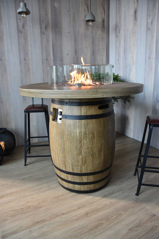 Elementi Lafite Barrel Fire Table with glass cover