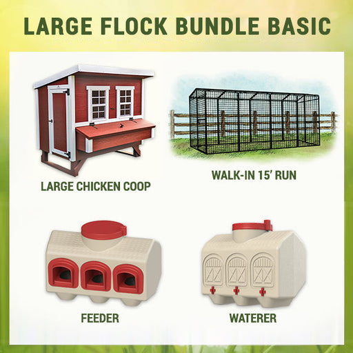  Large flock OverEZ chicken coop featuring the basic bundle inclusions.