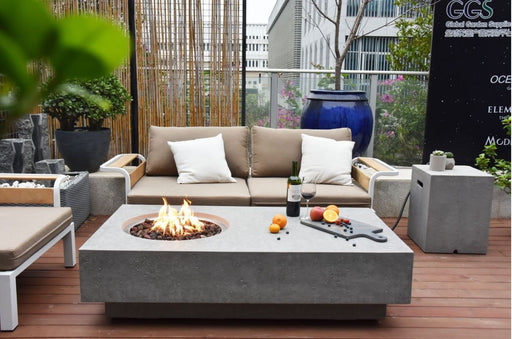 Metropolis Fire Table on an outdoor living room set up