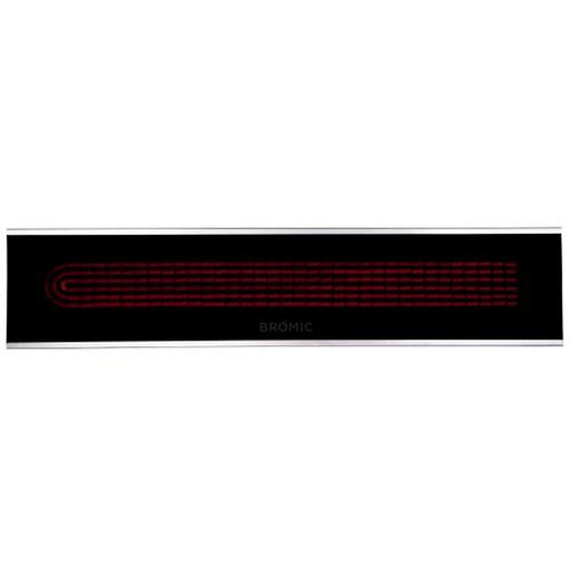 The black Bromic Heating Platinum Smart-Heat 2300W Electric heater integrated into a marine setting, with red heat lamps for efficient outdoor warming.